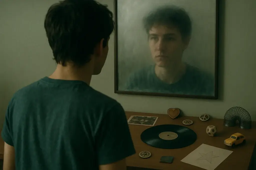 A person reflecting quietly in front of a fogged-up mirror, symbolizing ADHD and self-discovery.